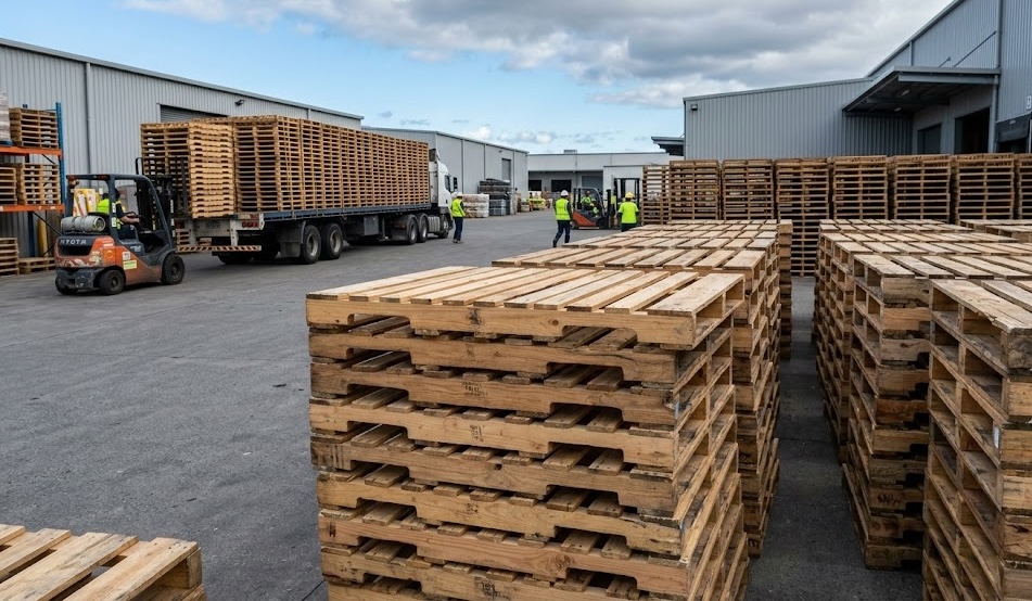 Used pallet inventory at Norwalk Pallets facility